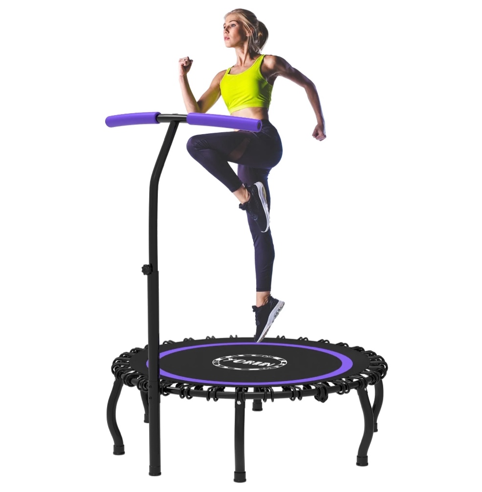 YORIN Rebounder Foldable Trampoline for Adults, 330LBS Fitness Indoor Trampoline, 50" Mini Exercise Trampoline with Bungees, 3 Level Adjustable Foam Handle Bar, Stable Quiet Small Trampoline