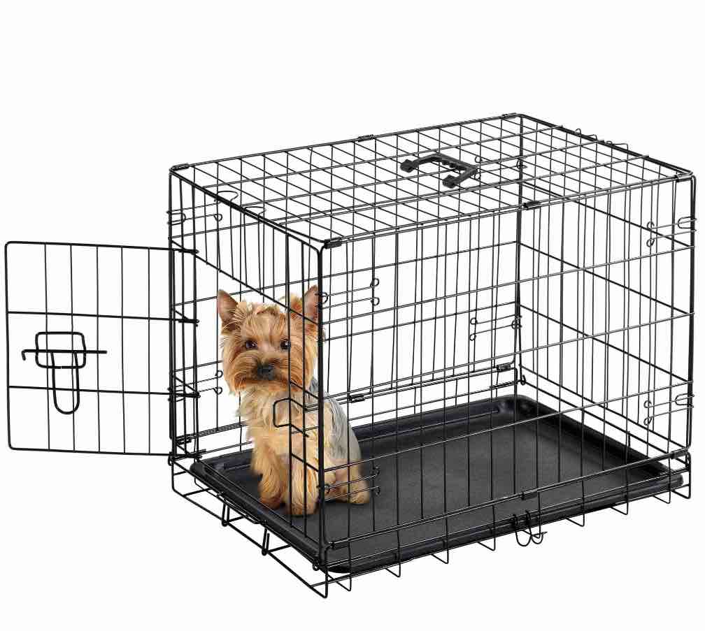 EDX Small Dog Crate, 24" Single Door Folding Metal Wire Dog Cage with Plastic Leak-Proof Pan Tray
