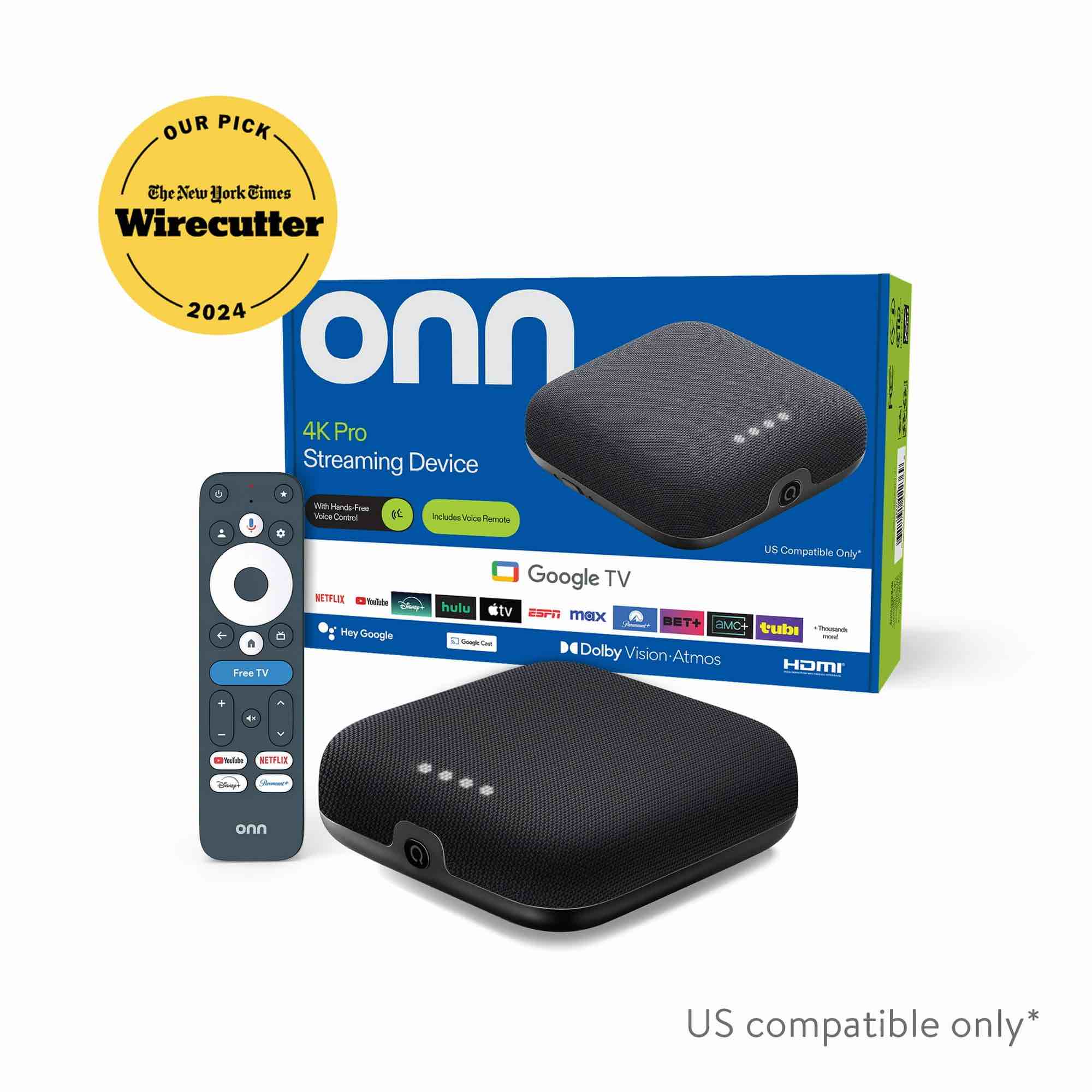 onn 4K Pro Streaming Device with Google TV Hands-Free Voice Control & Dolby Atmos/Dolby Vision