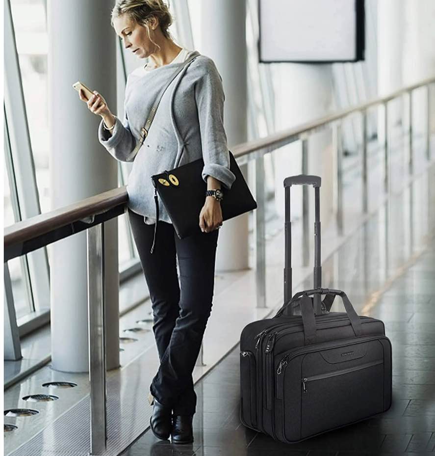KROSER 17.3" Rolling Laptop Bag Briefcase Overnight Roller Case-Black