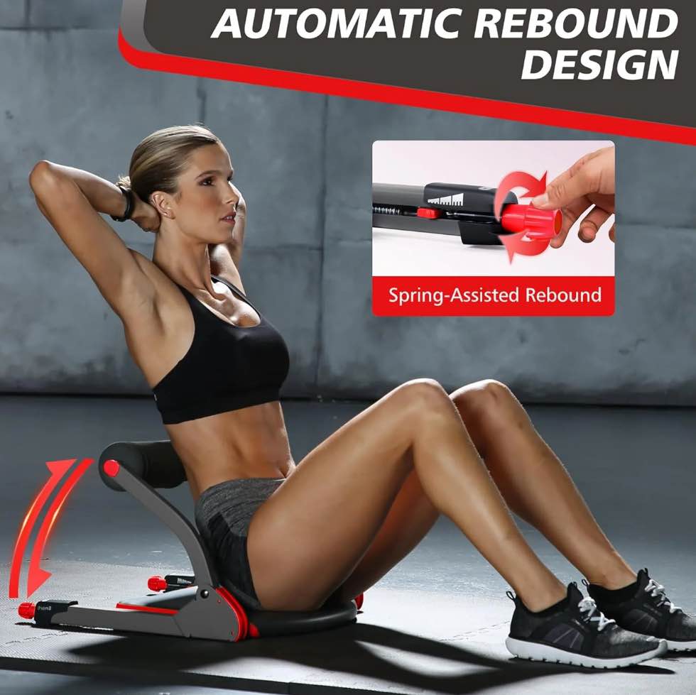 WONDER CORE SMART Ab Machine, Ab Workout Equipment, Sit Up Machine & Exercise Equipment, Ab Crunch Machine for Stomach Workout, Ab Core Trainer Abdominal Machine for Home Gym Foldable 265 lb Red