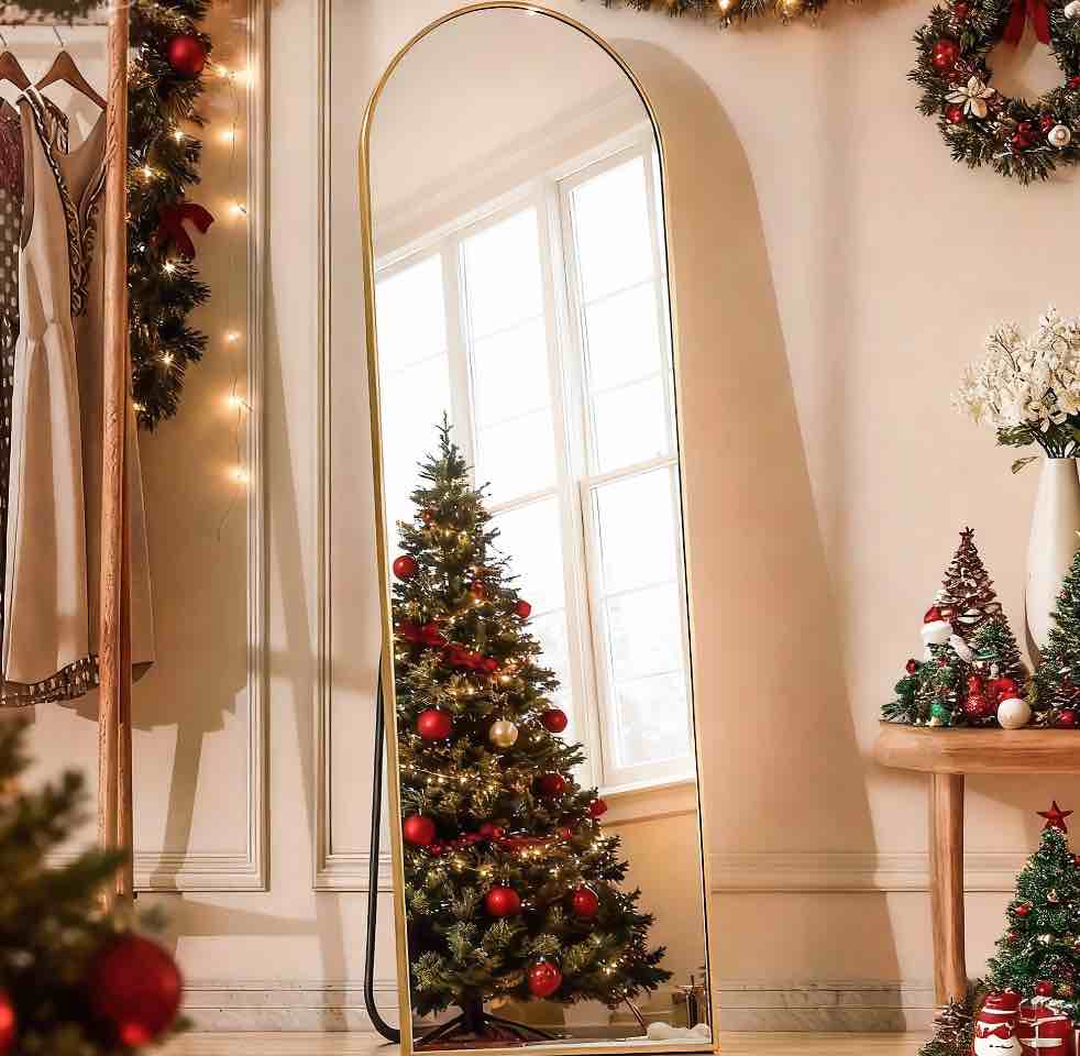 BEAUTYPEAK 59"x 16" Full Length Mirror Arched Standing Floor Mirror Full Body Mirror,Gold