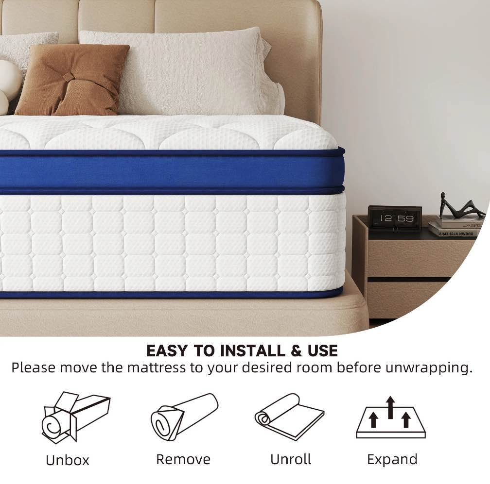 OPV 14 inch Full Size Medium Firm Hybrid Mattress,High Density Foam Layer, Individually Pocketed Springs, Gel Design, Boxed Memory Foam Mattress, Hypoallergenic Material?Motion Isolation Feature