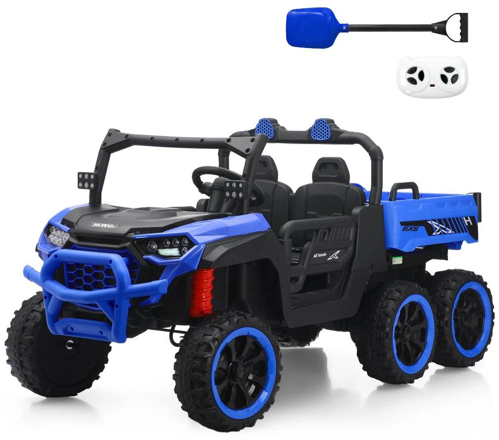 TCARAIWEN 24V Ride On 2 Seater Dump Truck with Remote Control, Ride on UTV W/,2 Speed 4WD Power Ride Cars 6x6 Wheels Ride on Toys W/ Dump Bed/Shovel for Boys Girls,Blue
