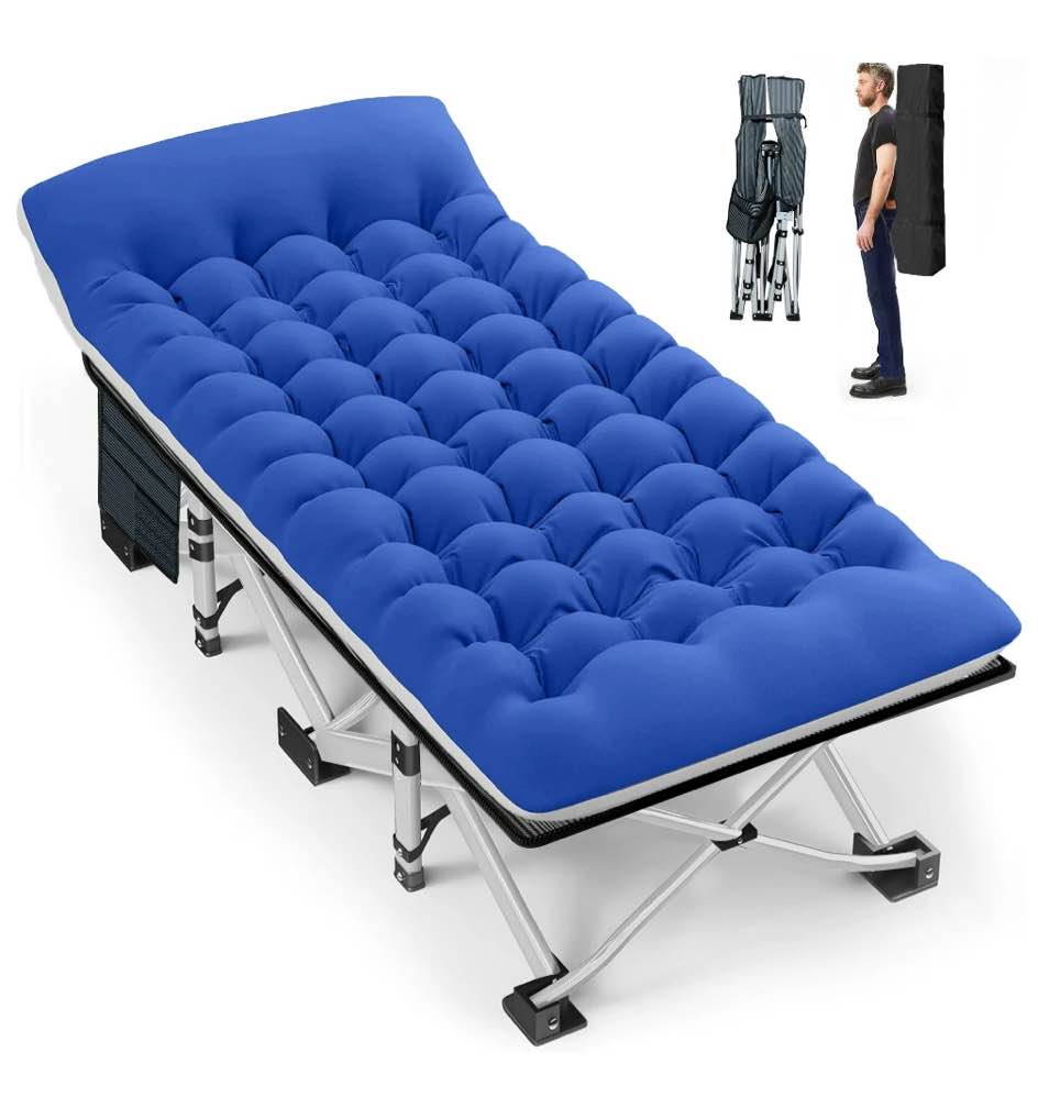 GVDV Folding Camping Cot with 2 Sided Comfort Mattress, Double Layer Oxford Fabric Folding Bed, Portable Sleeping Bed Cot for Camp Office Nap Beach Travel