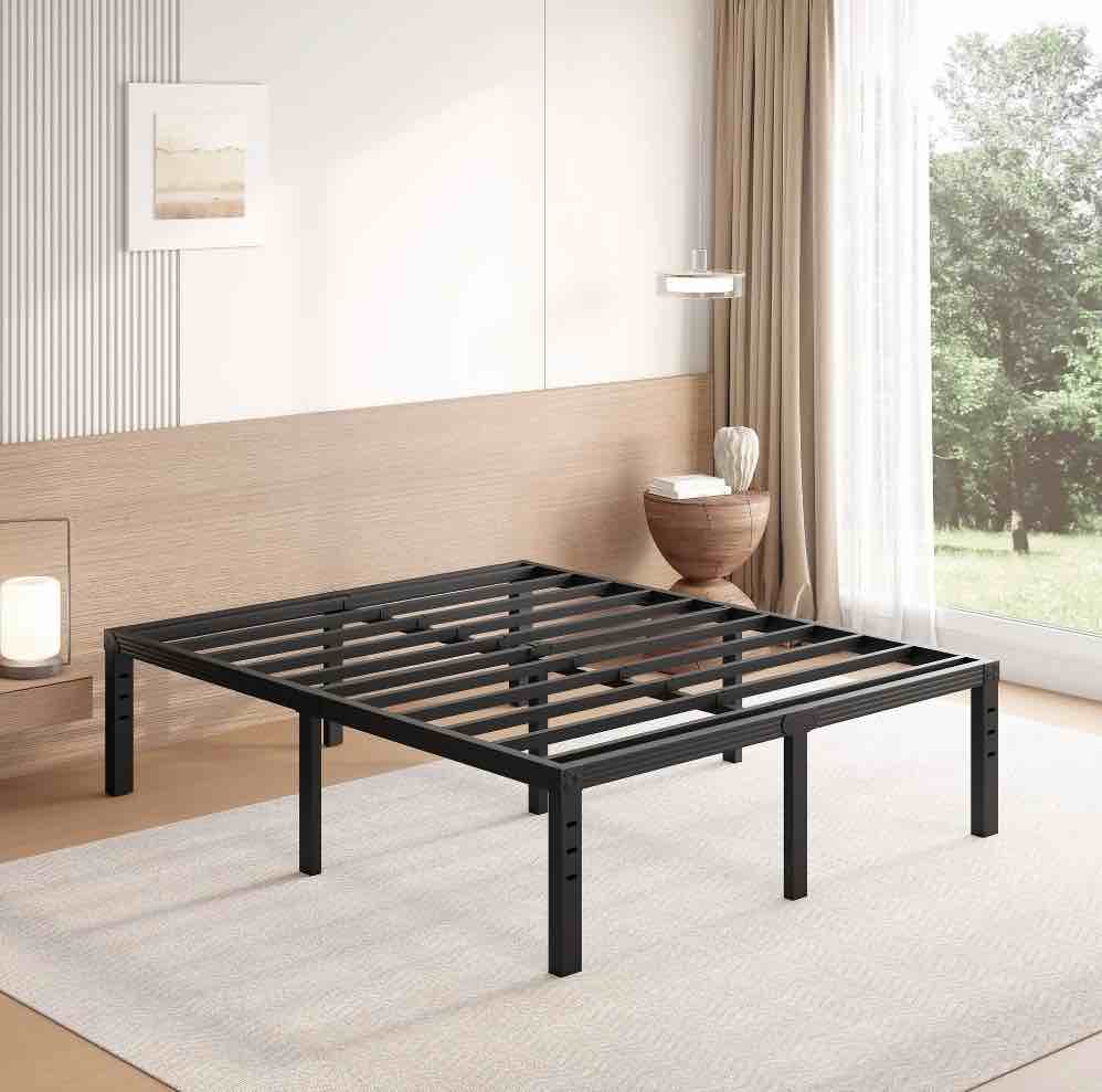 FSCHOS 18 inch Queen Size Metal Bed Frame, Heavy Duty Metal Platform with Ample Storage Space, Sturdy Construction, No Box Spring Needed