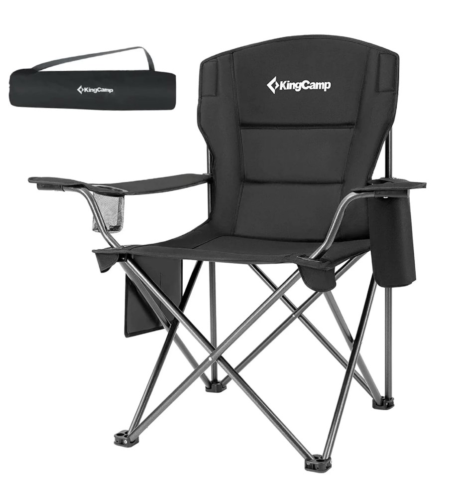 KingCamp Oversized Camping Chairs Heavy Duty Padded Folding Lawn Chair Support 300 lbs for Adults Outdoor Fishing Sports Black