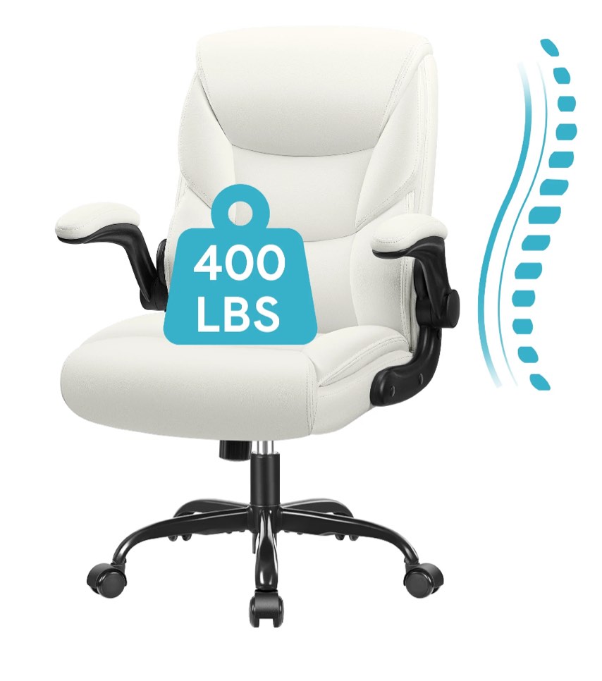 COOLHUT Leather Office Chair, Big and Tall Office Chair 400LBS Wide Seat Ergonomic Computer Desk Chair High Back Executive Leather Chair Adjustable Task Chair Lumbar Back with 8-Year Warranty, White