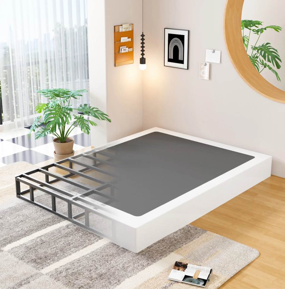 Maenizi 7 inch Box Spring Full Size Bed Base, 3000 lbs Heavy Duty Metal Mattress Foundation with Fabric Cover, Easy Assembly, Black