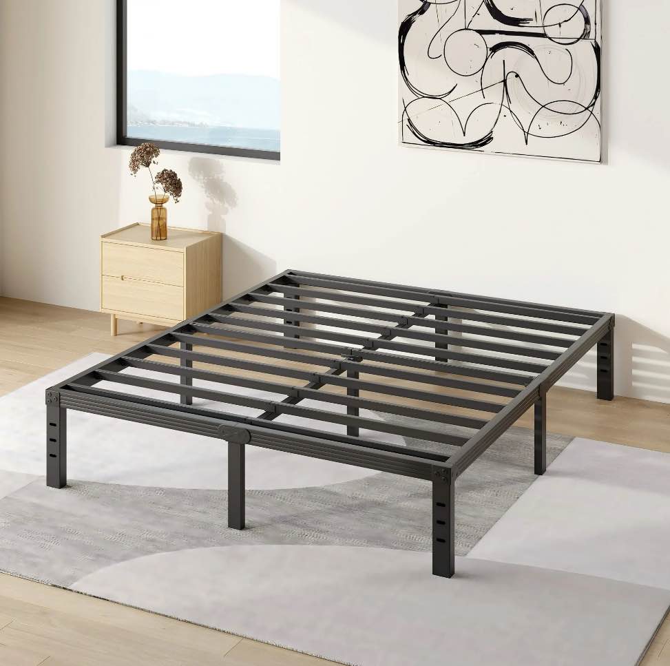 COMASACH 14 inch Queen Bed Frame, Easy Assembly, No Box Spring Needed, Heavy Duty Metal Platform Queen Size, Noise Free, Black