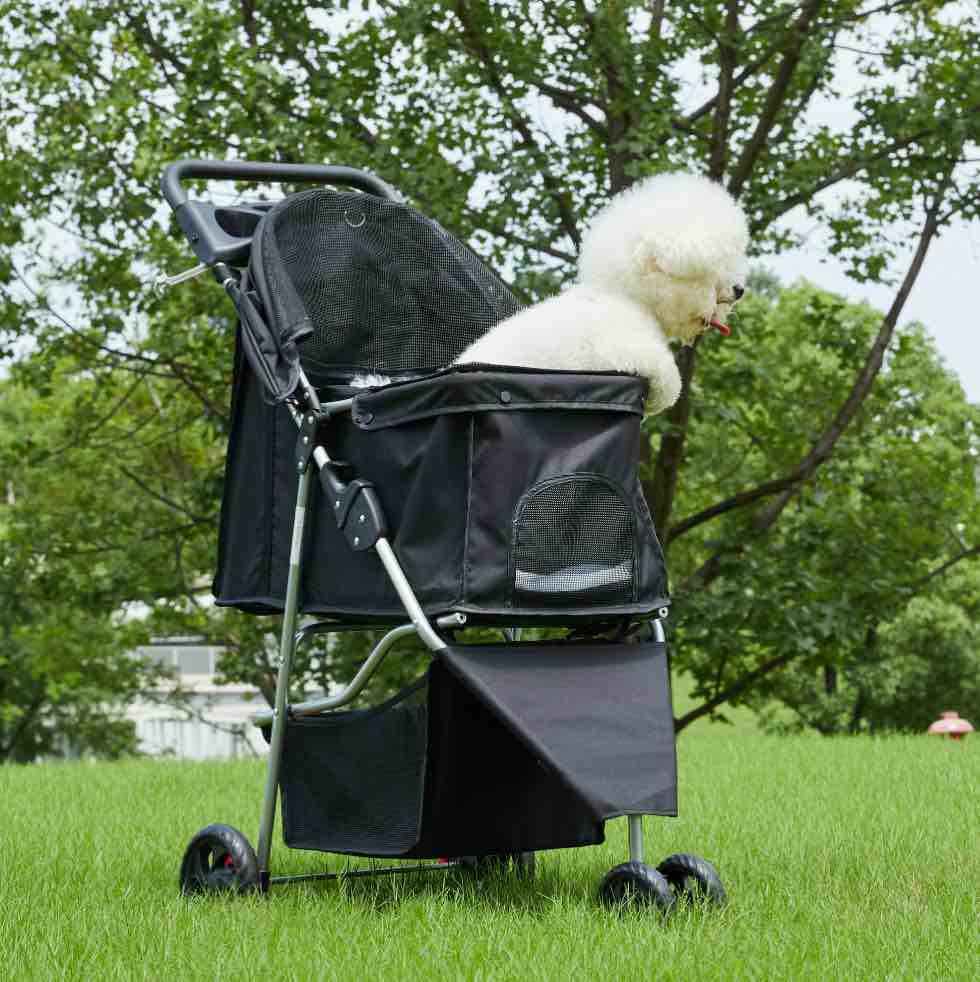 edx Dog Stroller  Pet Travel Folding Carrier with Storage Basket for Cat/Dog  3 Wheels  Black