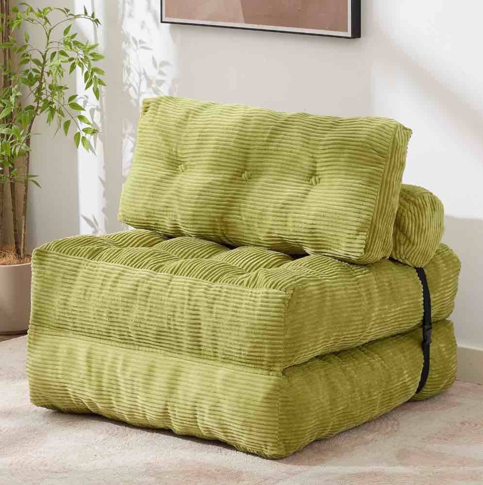 JONPONY Folding Sofa Bed, Convertible Sleeper Chair with Pillow Foldable Mattress with Back Support, Portable Sleeper Chair Bed Comfort Floor Sofa for Living room Bedroom, Single, Green