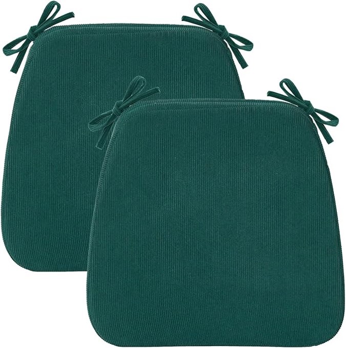 Chair Cushions for Dining & Kitchen Chairs 2'' Thick High-Density Foam with Gel-Infused Non-Slip Removable Washable Cover Ties Comfortable & Breathable Seat Pads (Hunter Green, 2 Count 