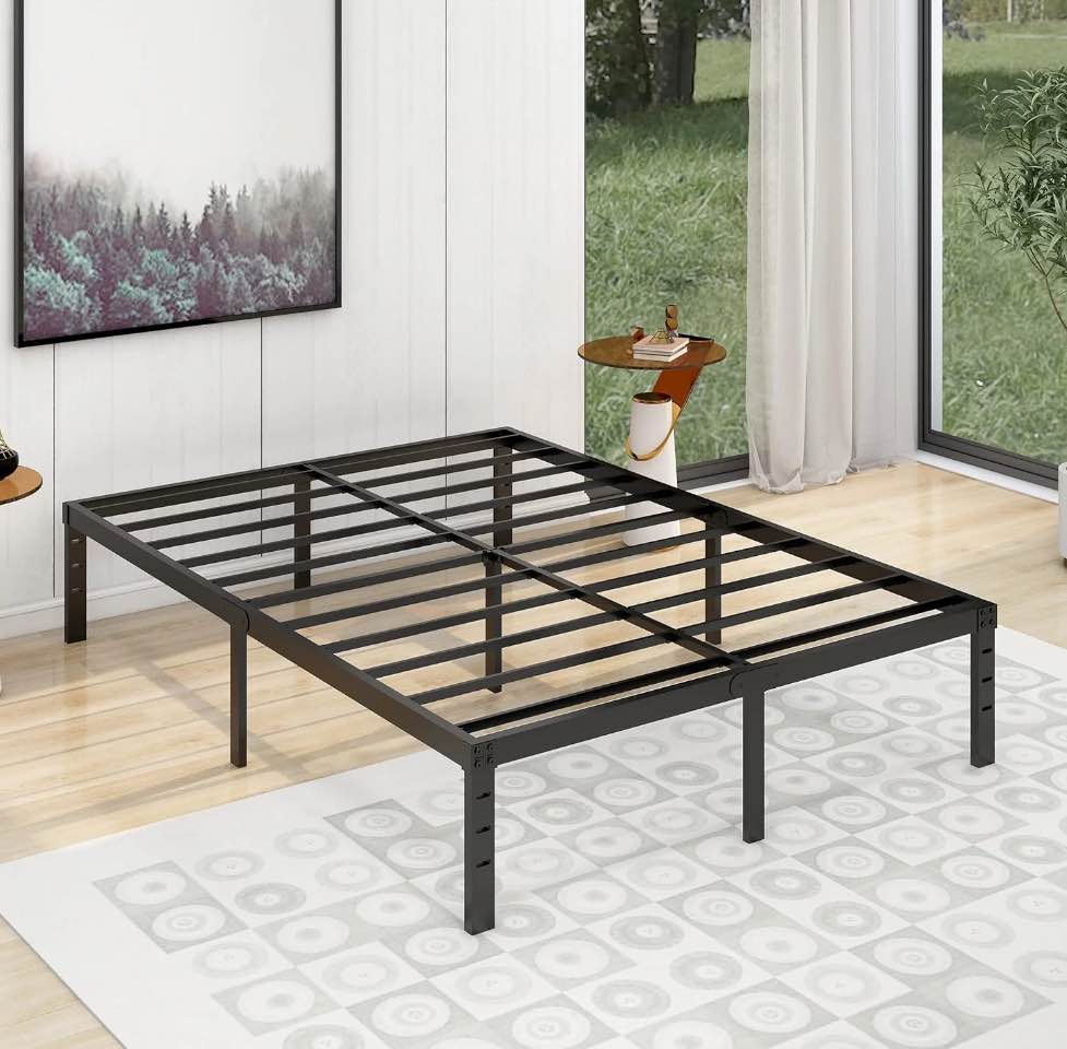 Metal Platform Frame with Heavy Duty Steel Slat Support, Standard Bed