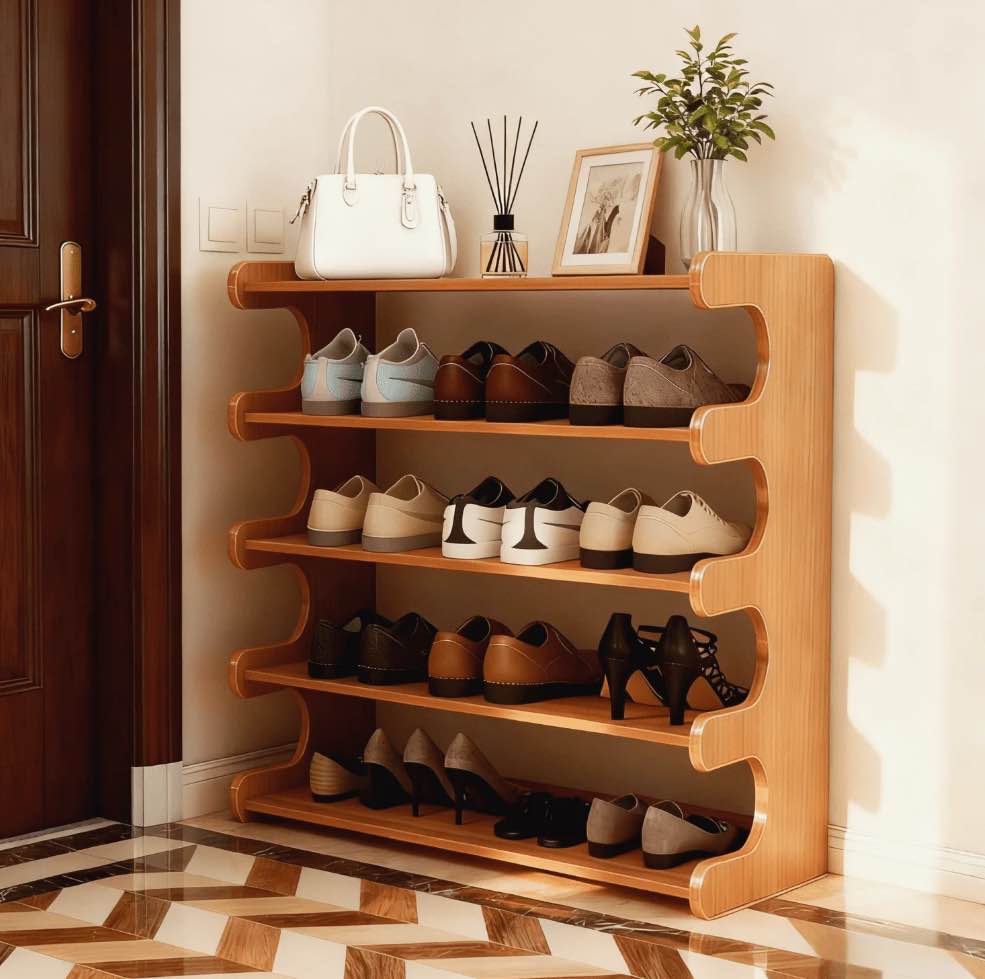 mehoom 5 tier bamboo shoe rack organizer for closet, entryway, dorm, garage, sturdy shoe storage shelf, 28"x11"x27" (natural)