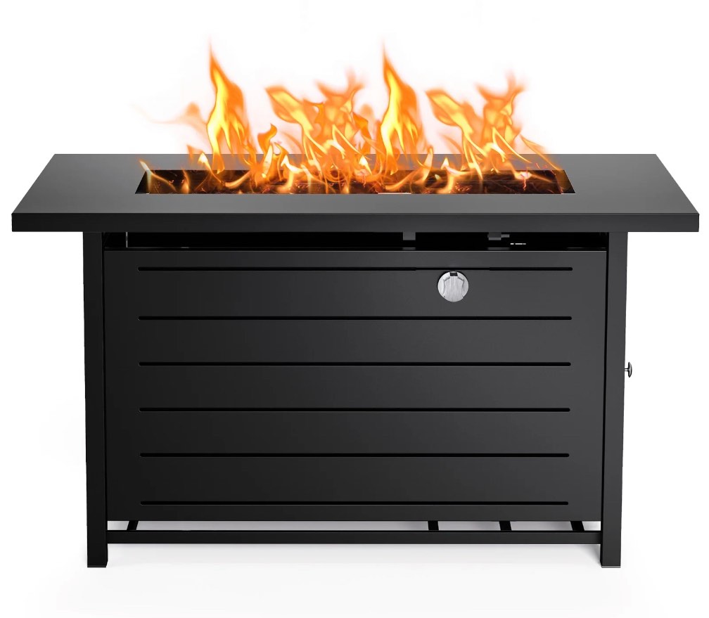 42   Rectangular Gas Fire Pit Table  60 000 BTU Propane Fire Pits for Outside with Lid and Lava Rock