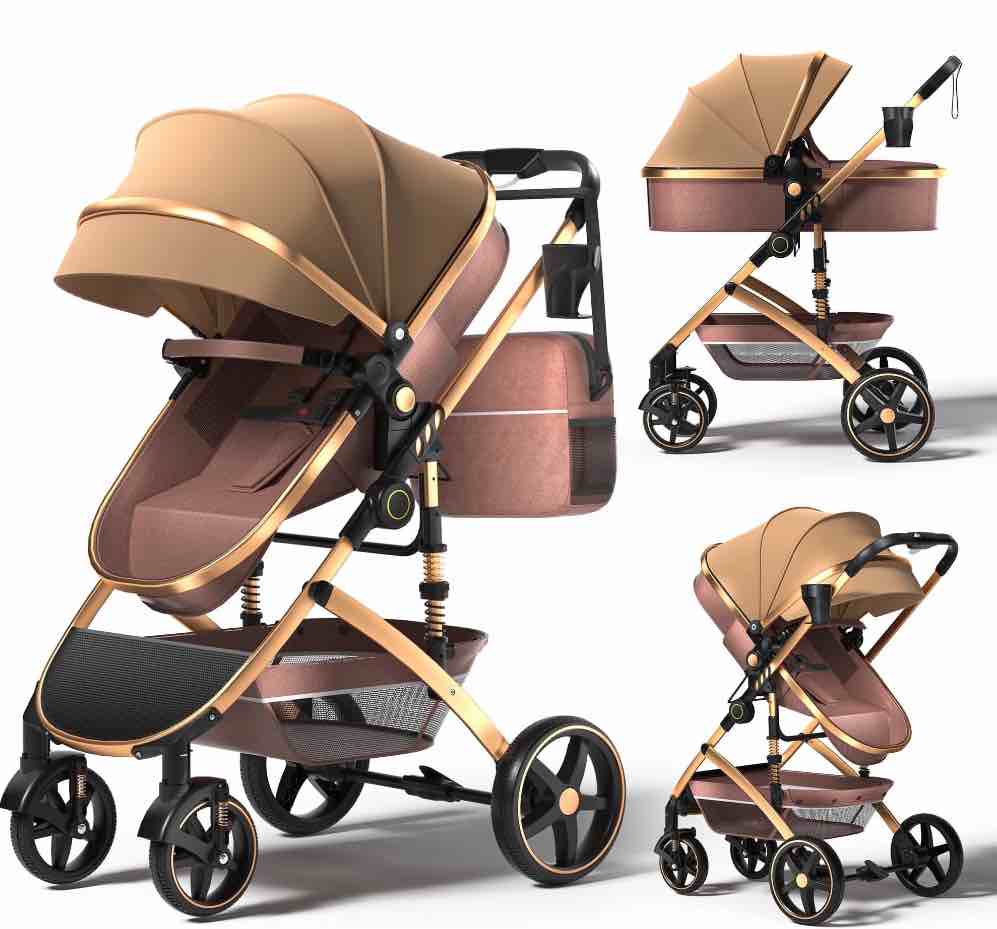 babyeap 2 in 1 baby stroller,foldable lightweight carriage reversible bassinet pram for toddler,travel stroller with with cup holder?storage bag,brown