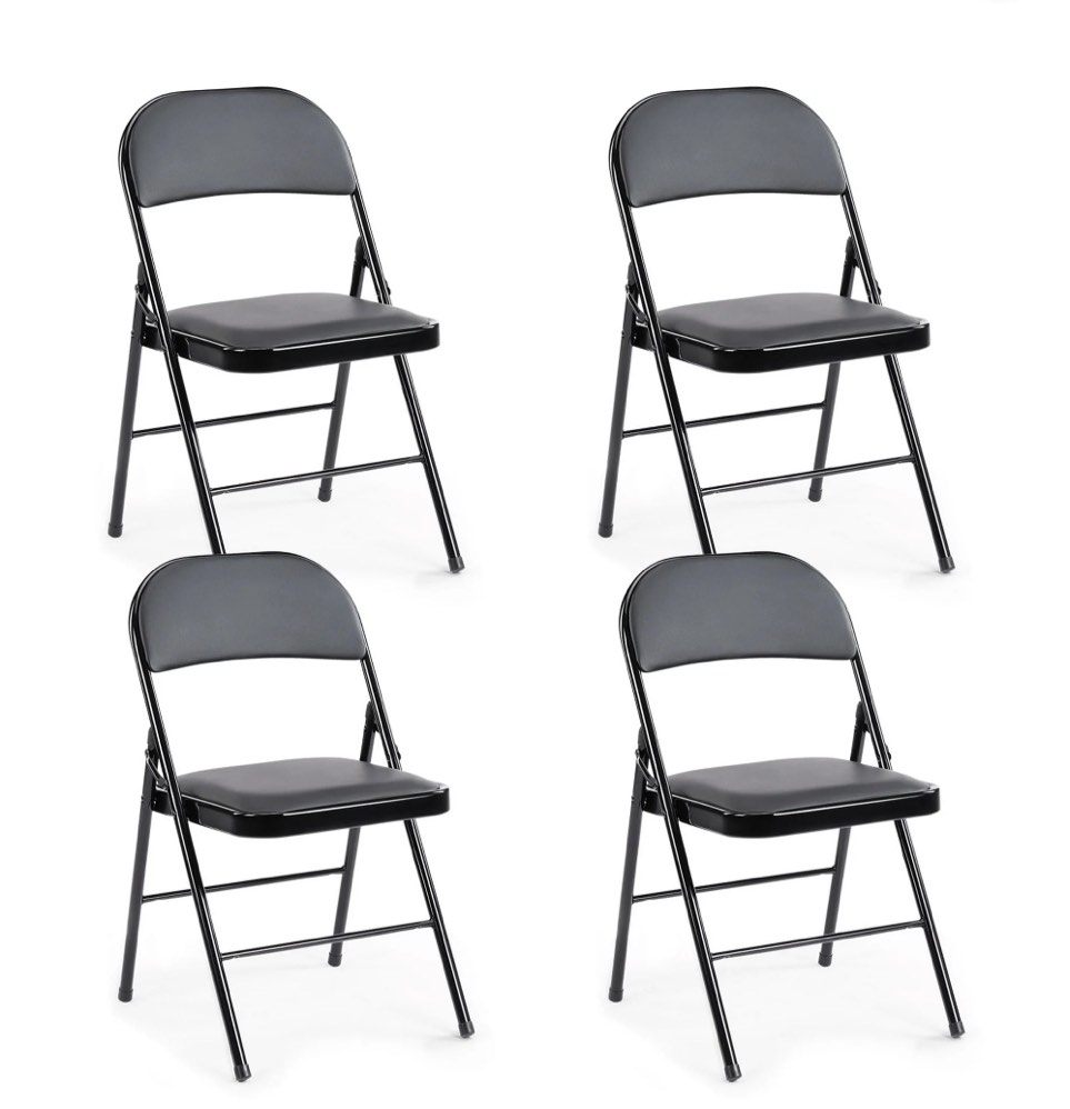 concetta 4 pack folding chair, indoor outdoor portable stackable commercial leather padded seat for home, office, party, black