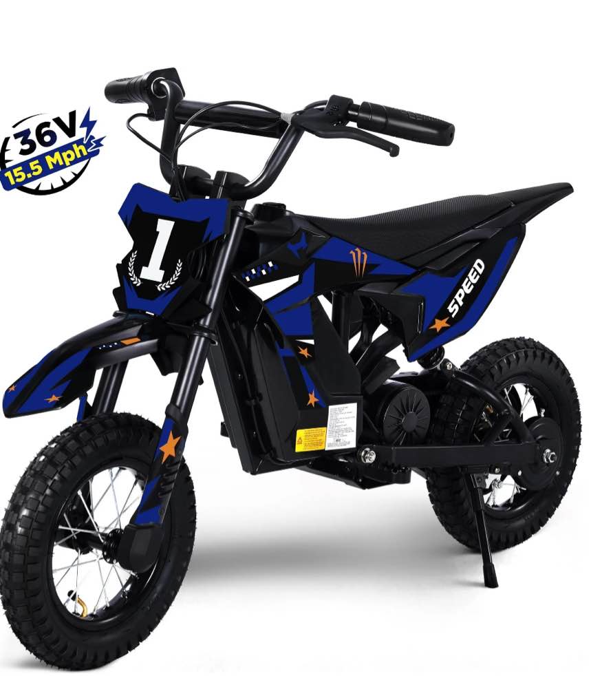 wisairt 36v kids electric dirt bike, 15.5 mph high-speed electric motorcycle ride on dirt bike for kids aged 5-10, 133 lbs max load, 10-mile range, waterproof seat, twist grip throttle, blue