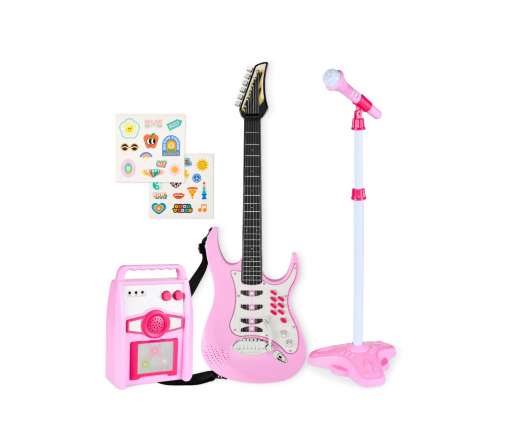 Best Choice Products Kids Electric Musical Guitar Toy Play Set w/ 6 Demo Songs, Whammy Bar, Microphone - Soft Pink