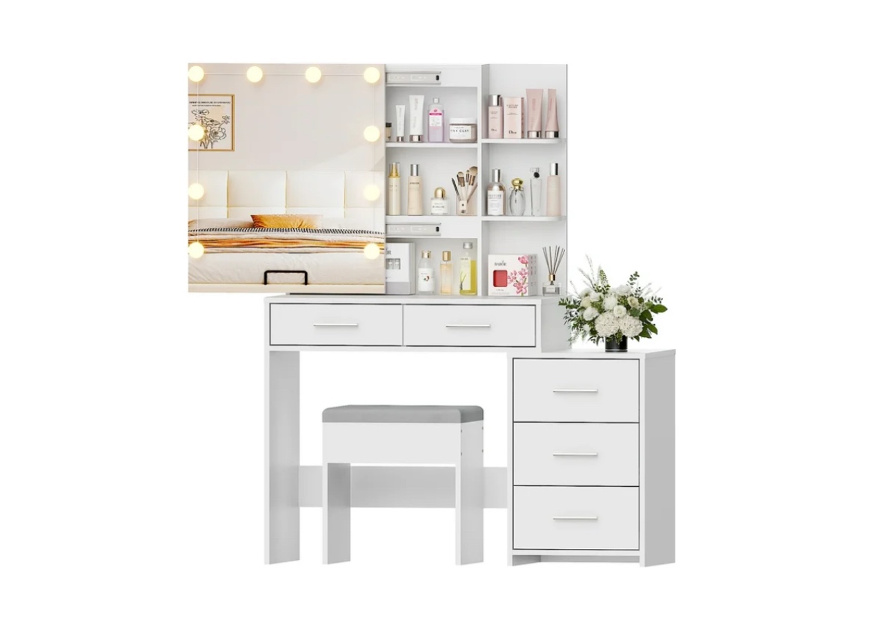 ktaxon lighted makeup vanity table set, dressing table with sliding mirror, vanity desk , white