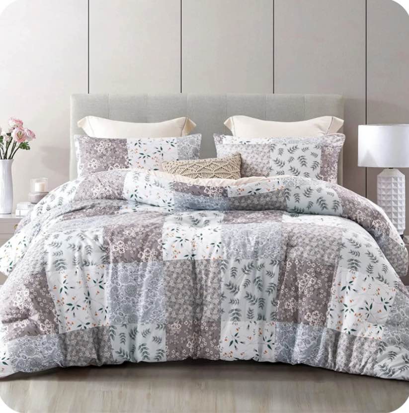whale flotilla 3-piece queen comforter set, soft reversible bedding comforter sets, patchwork printed down alternative comforter duvet for all seasons, grey