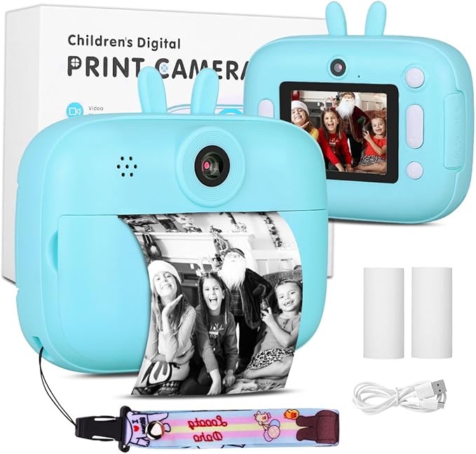 MroTech Kids Instant Print Digital Mini Camera,Selfie Video Toy for Photographer DIY, Christams Birthday Gift for Girls Boys Age 3-12 Little Printing Camera for Children,Blue