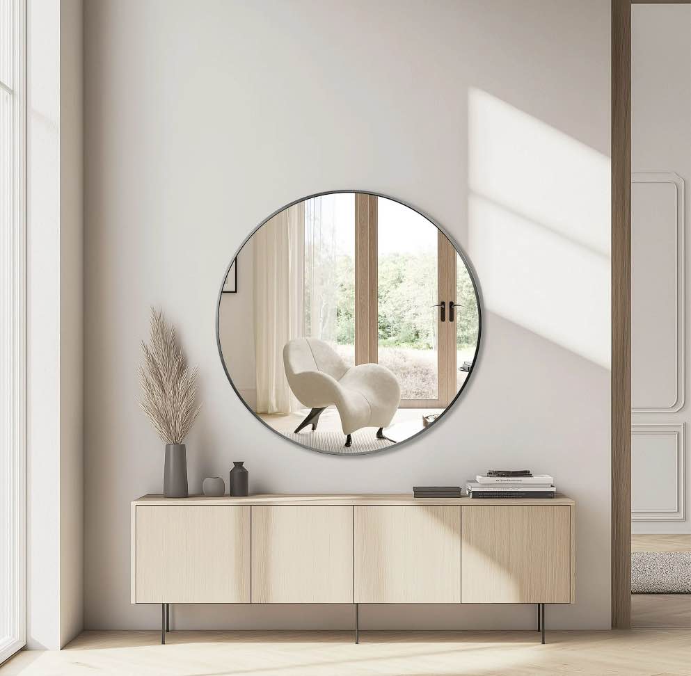 edx 30 wall round mirror with crystal clear reflection convenient hanging hooks and premium aluminum alloy construction black