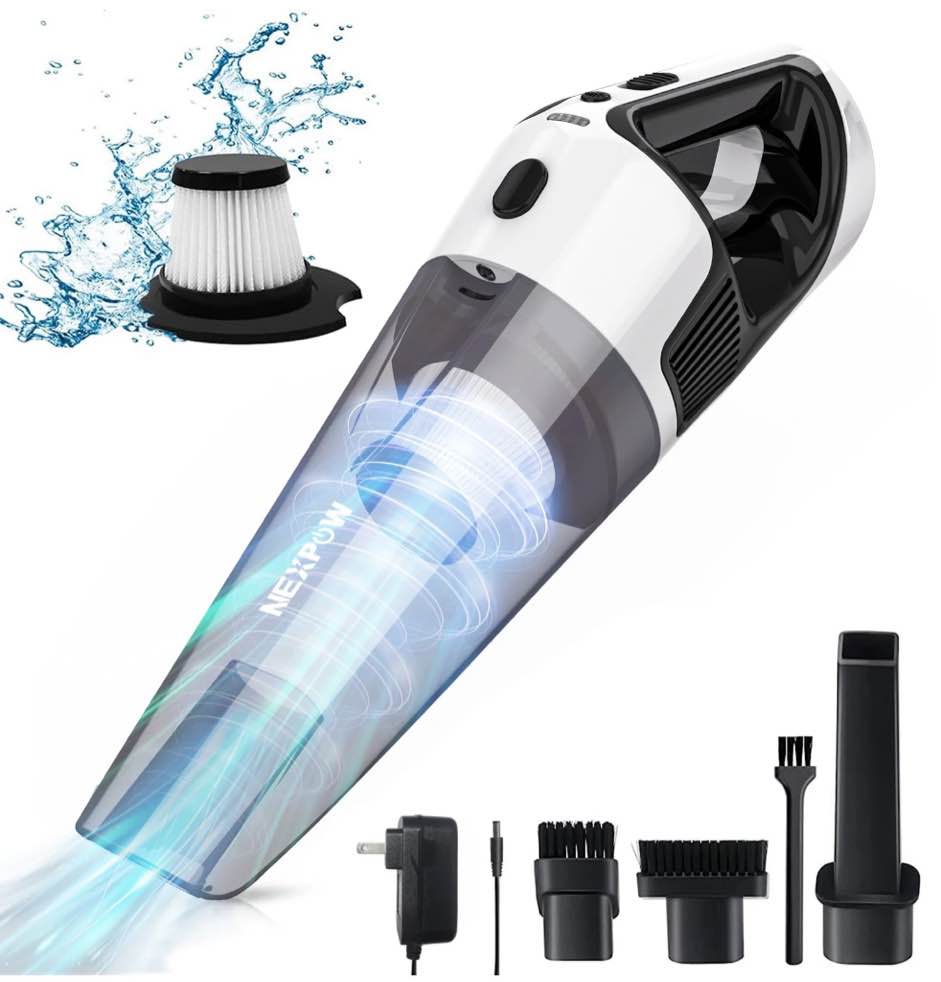 nexpow cordless car vacuum  10kpa wet and dry handheld vacuum cleaner for home and car  12.8v-5c power