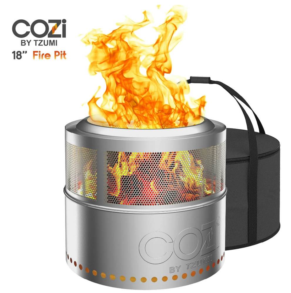 Cozi by Tzumi Smokeless Fire Pit Stainless Steel Portable Fire Pit with Carry Bag, 18”