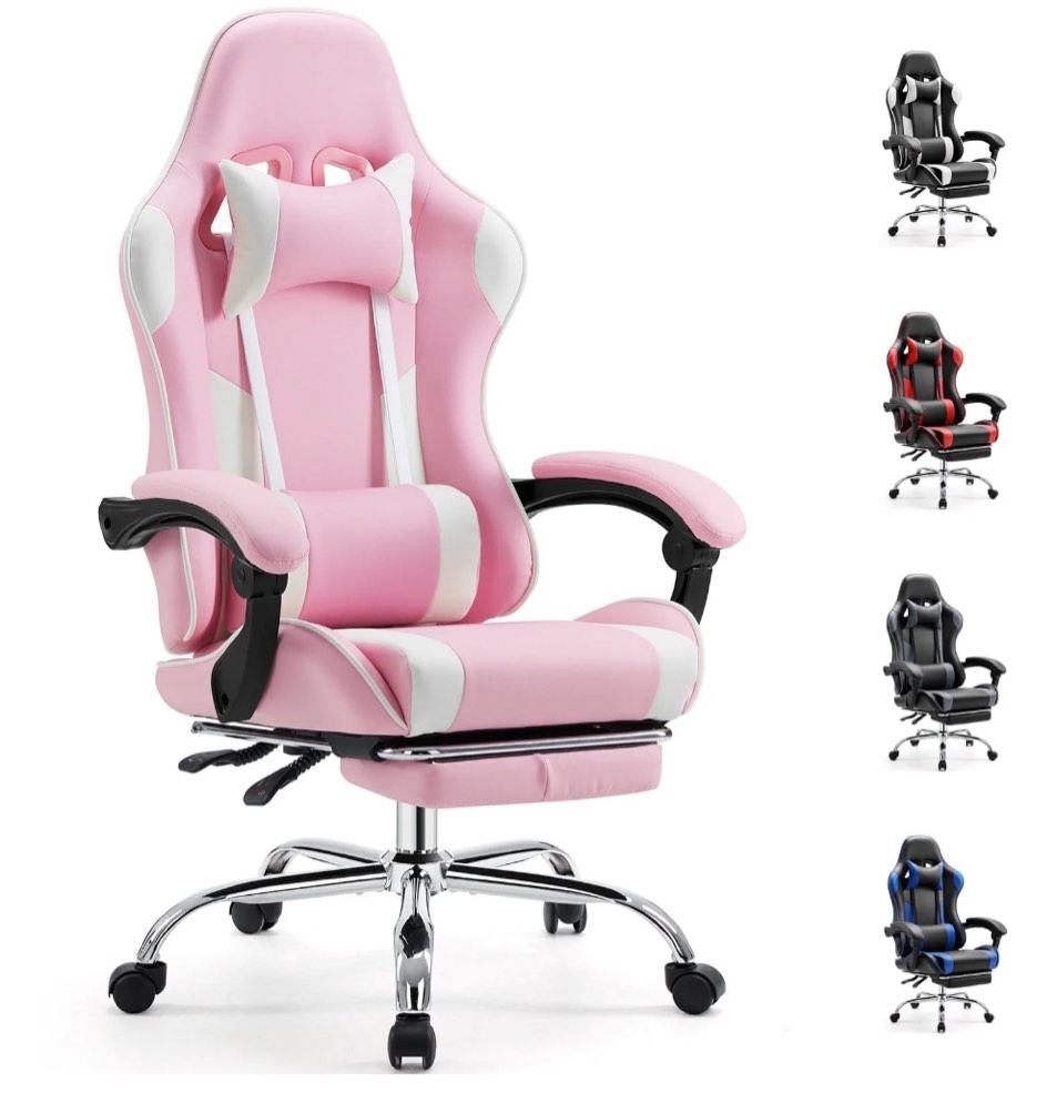 EDX Ergonomic Gaming Chair High Back Office Chair with Lumbar Support and Adjustable Armrests Swivel Racing Chair, Pink and White