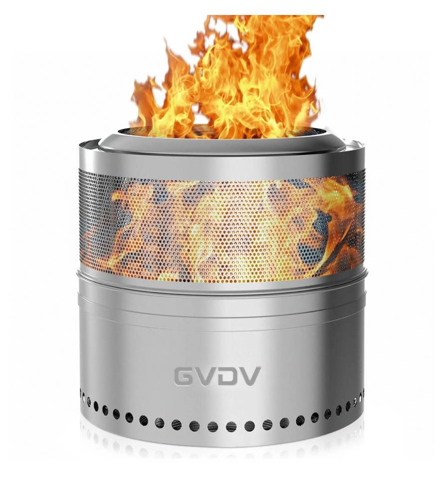 gvdv 18" fire pit for camping smokeless, collapsible stainless steel heater with bag