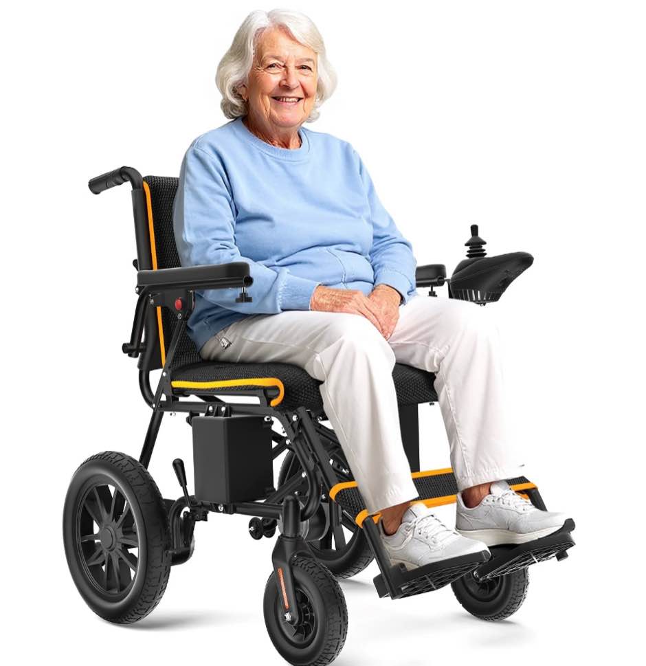 COOLHUT Electric Wheelchair 20+ miles Range All Terrain, Portable Motorized Wheelchair for Seniors, Lightweight Foldable Electric Wheelchair, 500W Dual Motors Powerful, Orange