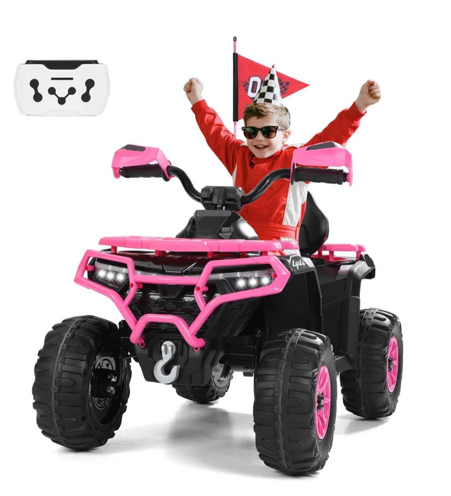 kids atv 4 wheeler, 24v ride on toys with 2 seater, electric car w/ bluetooth/mp3 ,and flag,rose
