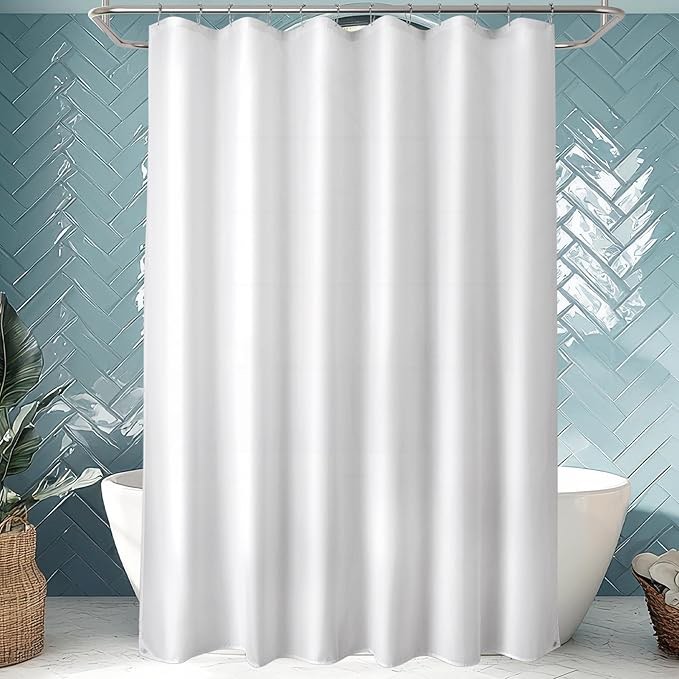 Titanker Extra Long Shower Curtain Liner Fabric, 72x90 Inches, White Shower Liner Washable with 2 Ma