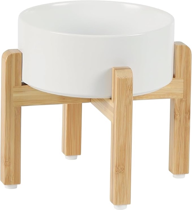 Havniva Ceramic Raised Dog and Cat Bowl Set, 1 Heights Elevated Stand, Food and Water Bowl for Small