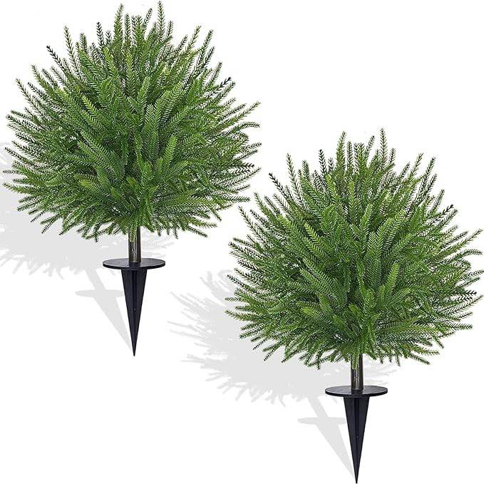 2 Pack 24" Artificial Christmas Topiary Ball Trees with Spike Mixed Real Touch Norfolk Pine & Cypres