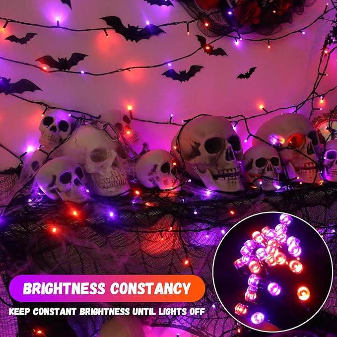 100LED Halloween String Lights 33 Ft Orange Purple Twinkle Light with 8 Modes Waterproof for Indoor 