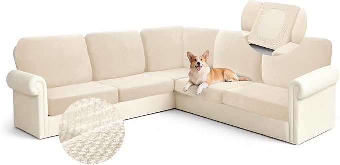 Arfntevss Velvet Sectional Couch Covers L Shape 5 Seat Couch Cushion Covers Fitted Stretch Corner Sofa Covers 11-Piece U Shaped Furniture Protector (5 Seat Covers 6 Back Cushion Covers, Dark Brown) Large Dark Brown