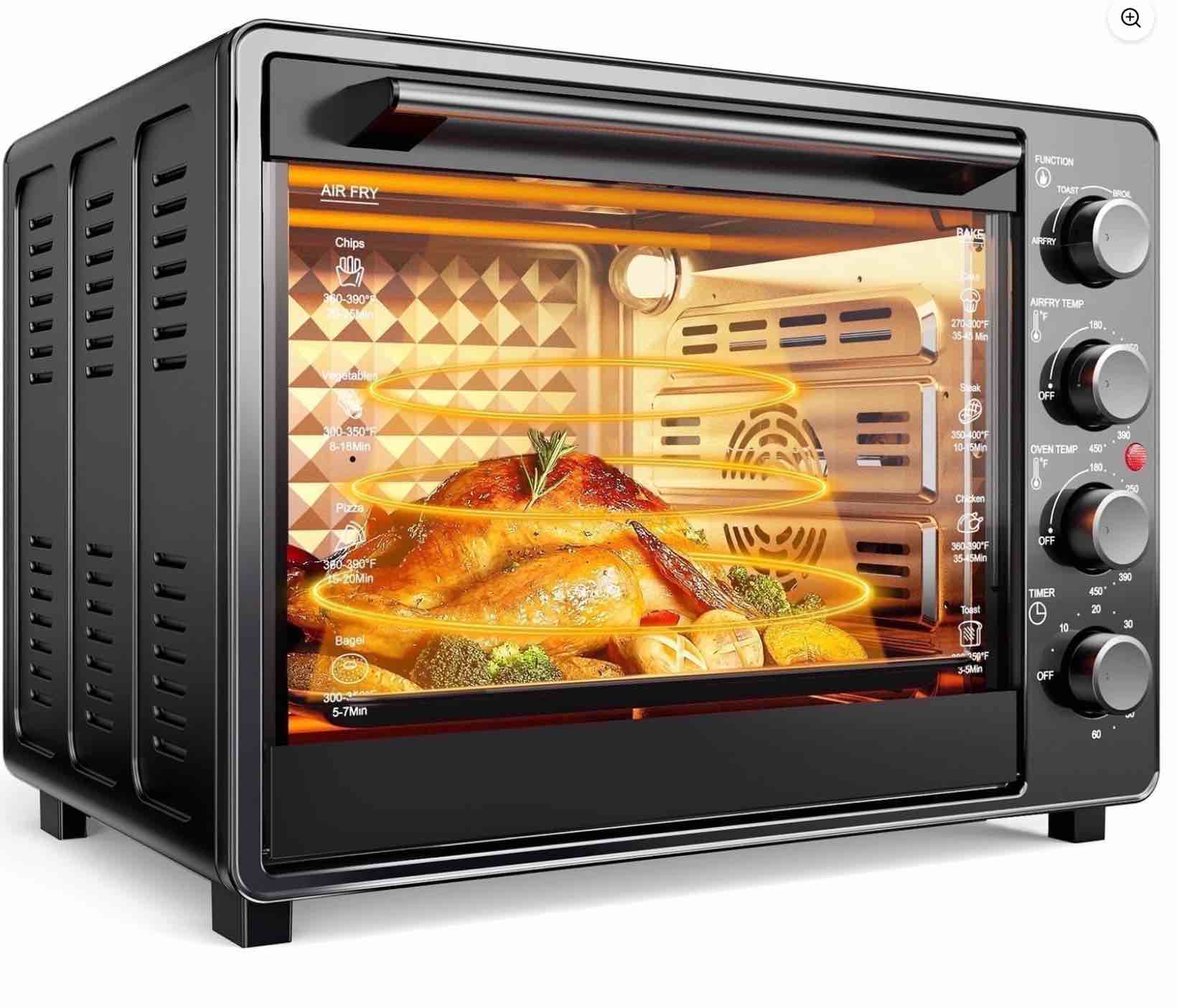 34 QT Super-Large Air Fryer, Oil-Less Air Fryer Toaster Oven Combo with Pizza, Warm, Broil, Toast, Bake, Air Fry, 5 Functions - Black