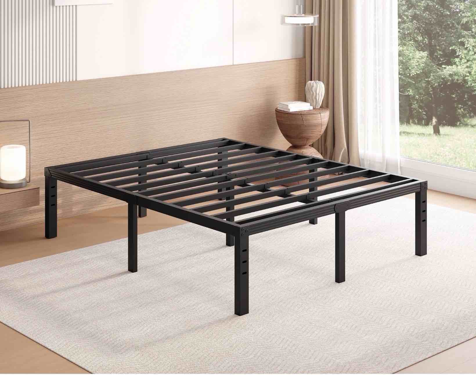 FSCHOS 18 inch Queen Size Metal Bed Frame, Heavy Duty Metal Platform with Ample Storage Space, Sturdy Construction, No Box Spring Needed