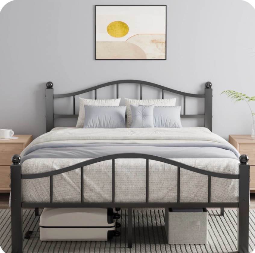 Metal Full Size Bed Frame, Noise-Free Design & Underbed Storage Heavy Duty Bed Frames with Headboard No Box Spring Needed/Tool-Free Assembly