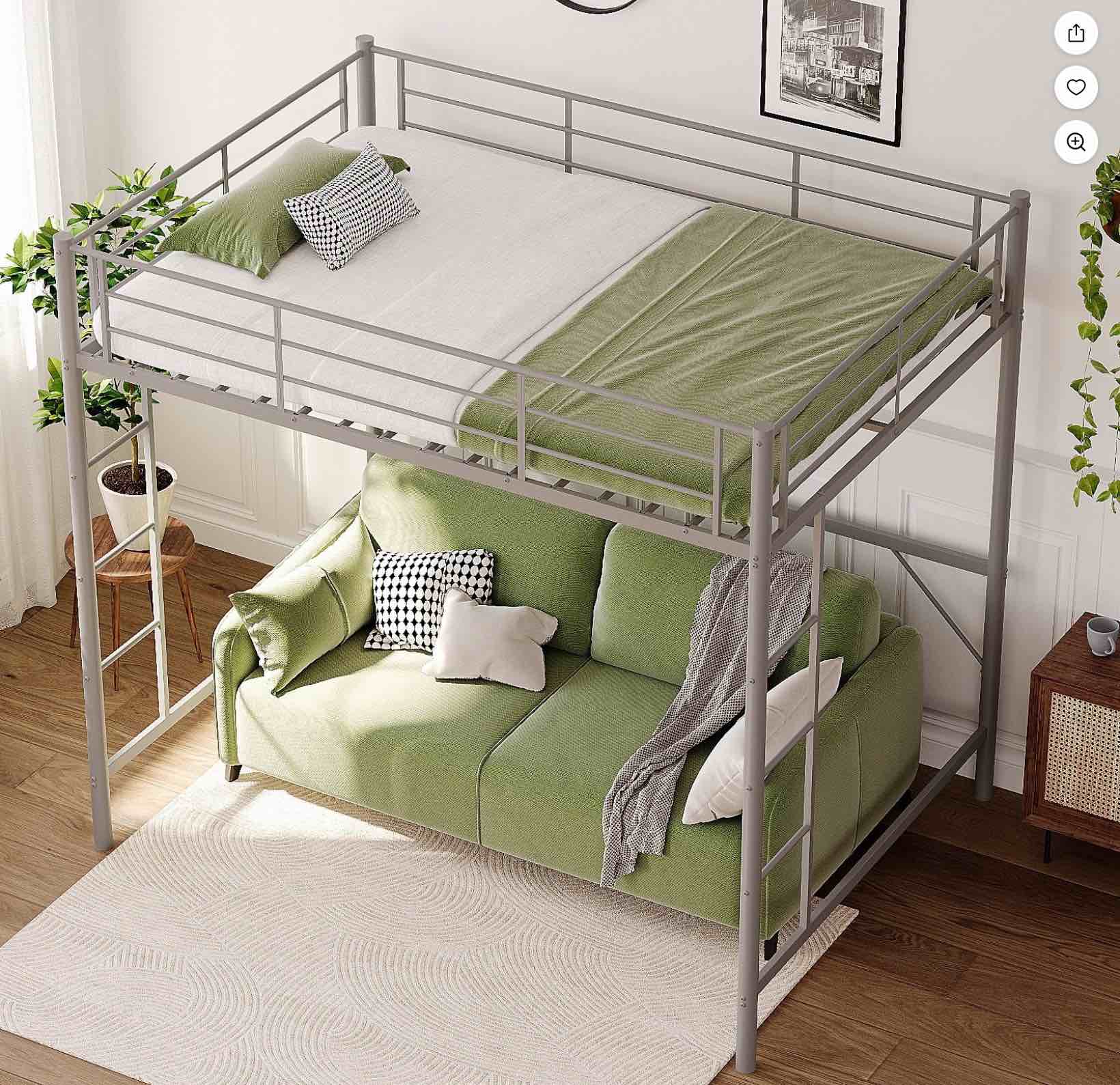 zimtown twin loft bed with ladder metal bunk bed with 2 side ladder, gray