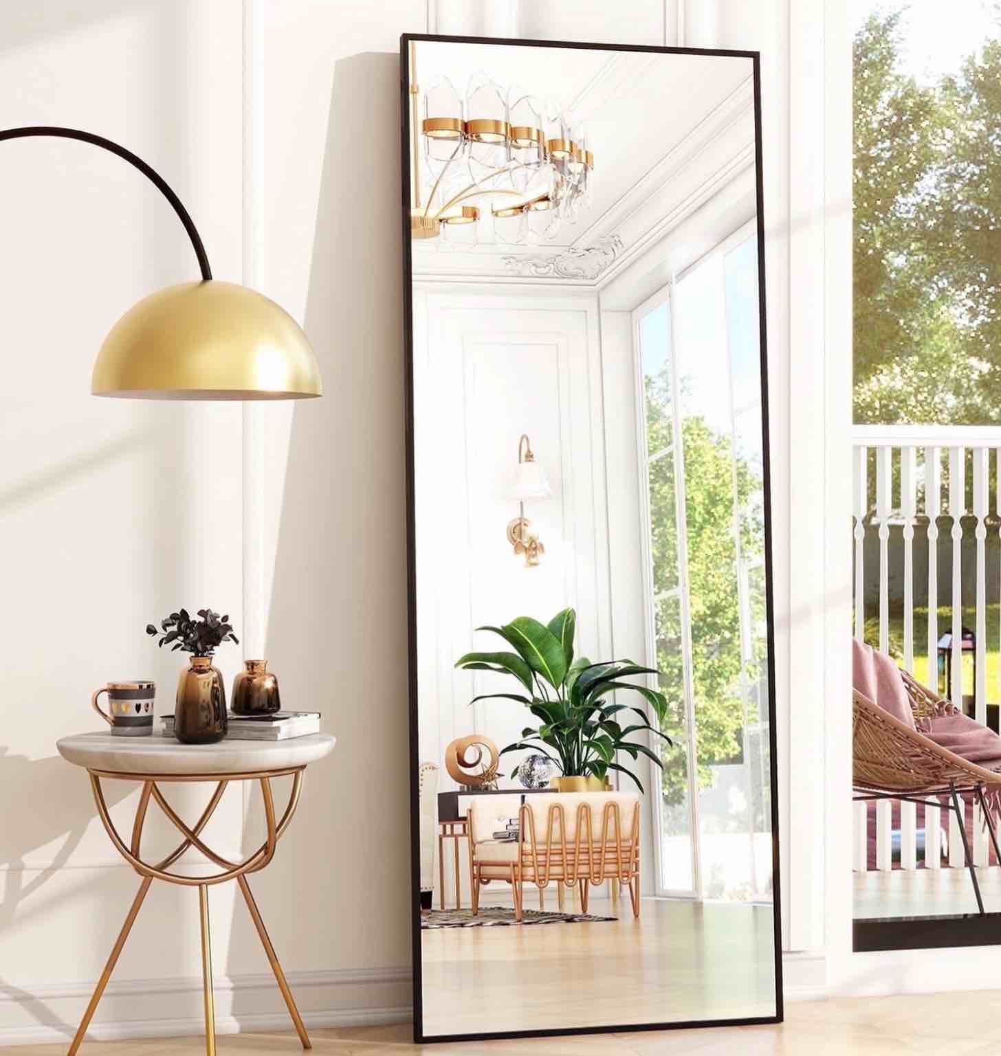 BEAUTYPEAK 64"x21" Full Length Mirror Rectangle Body Dressing Floor Standing Mirrors, Black