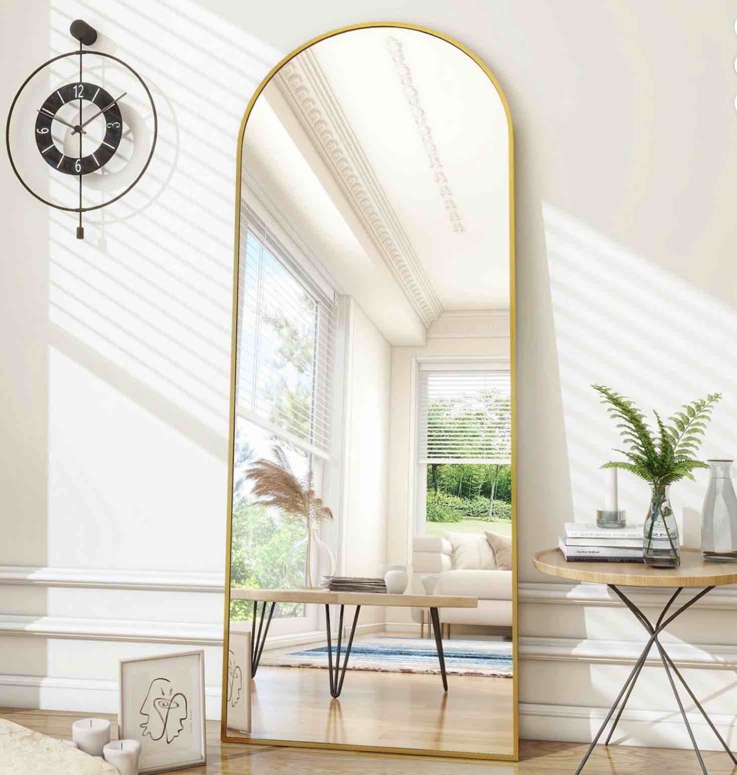 BEAUTYPEAK 71"x 26" Oversized Full Length Mirror Arch Standing Floor Mirror Full Body Mirror, Gold
