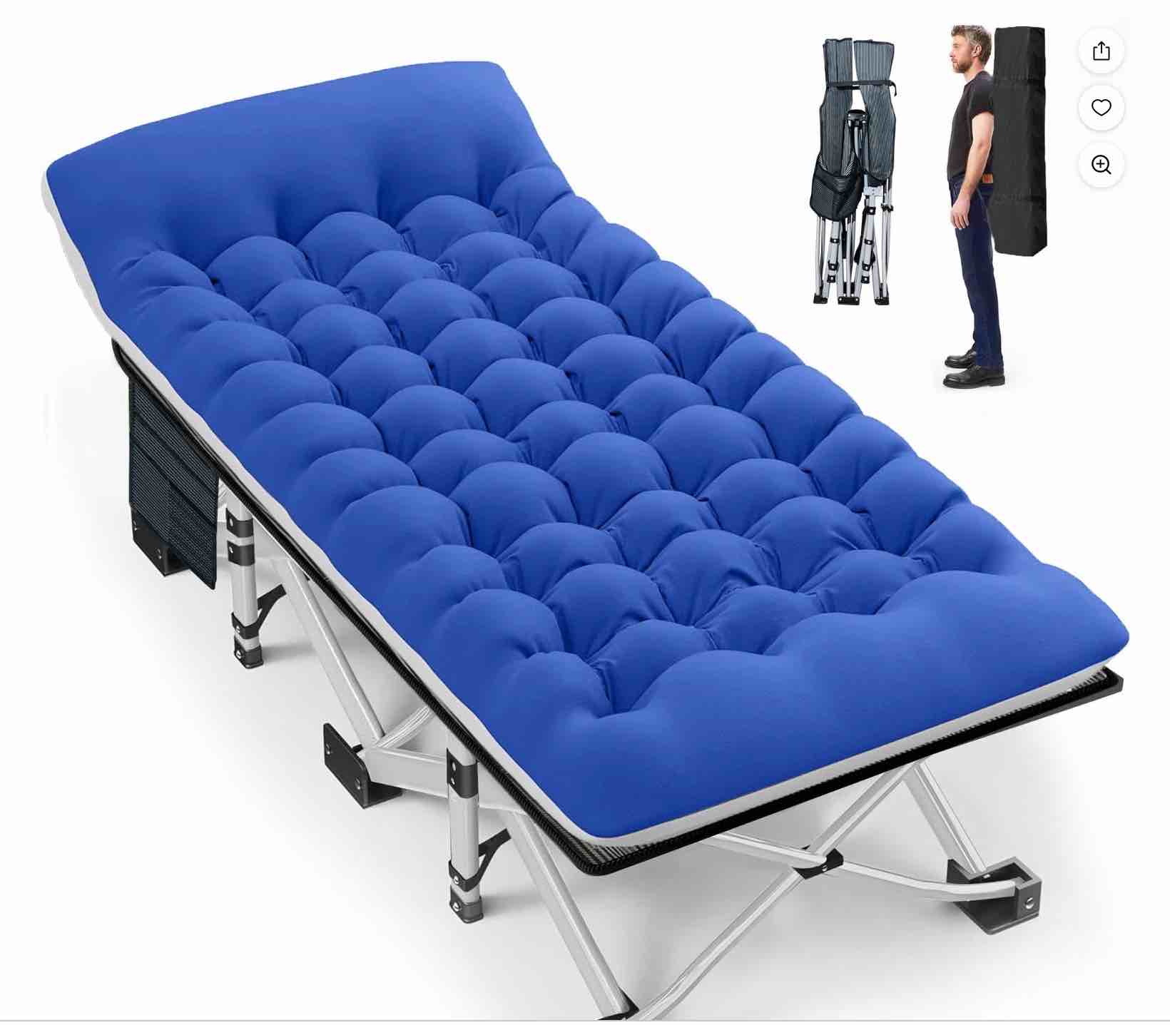 GVDV Folding Camping Cot with 2 Sided Comfort Mattress, 75*28 inch Double Layer Oxford Fabric Folding Bed, Portable Sleeping Bed Cot for Camp Office Nap Beach Travel