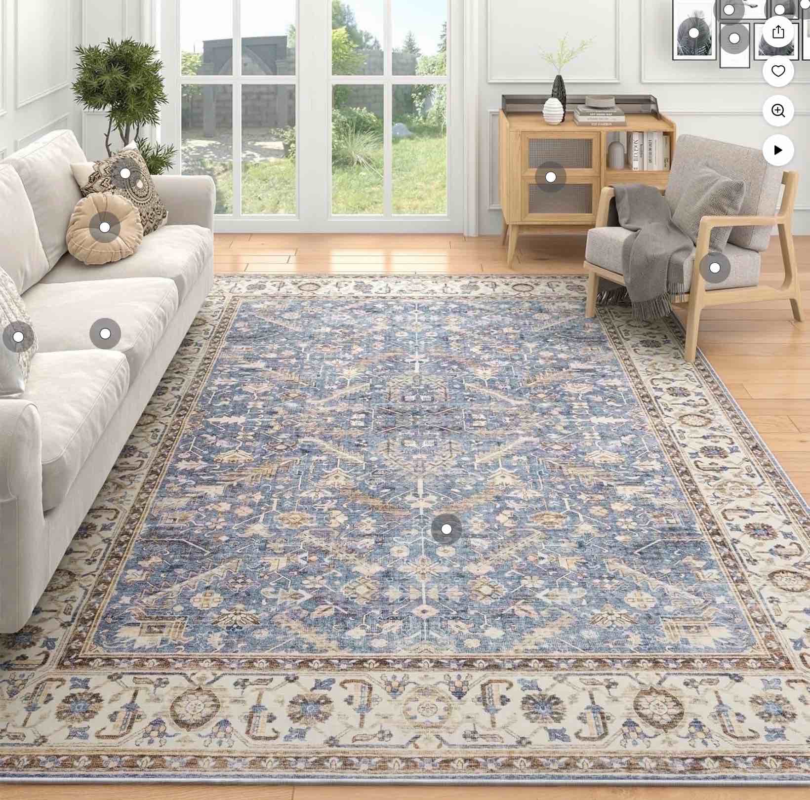 SIXHOME 10'x14' Area Rugs for Living Room Washable Rugs Carpet Vintage Traditional Rugs for Bedroom Dinning Room Office Soft Non Slip Large Area Rug Retro Home Decor Blue