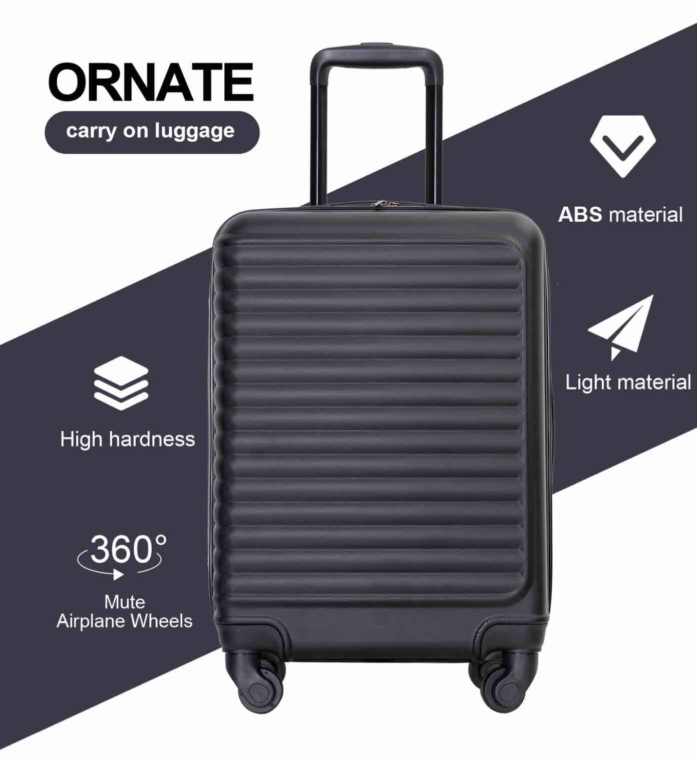 Travelhouse Hardshell Carry on Luggage 20" Lightweight Hardside Suitcase with Spinner Wheels.(Black)