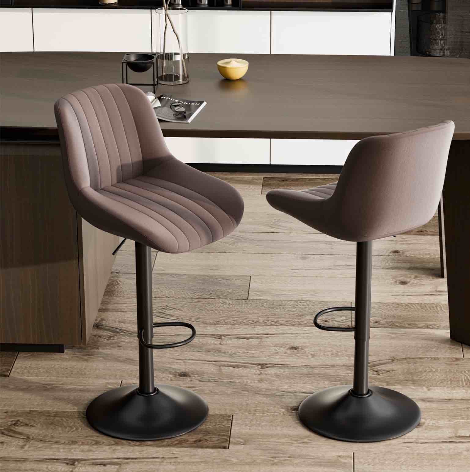 Hawsaiy Adjustable Bar Stools Set of 2, Swivel Counter Height Bar Chairs with Back, Modern Technical Fabric Barstools for Kitchen Island & Home, Brown