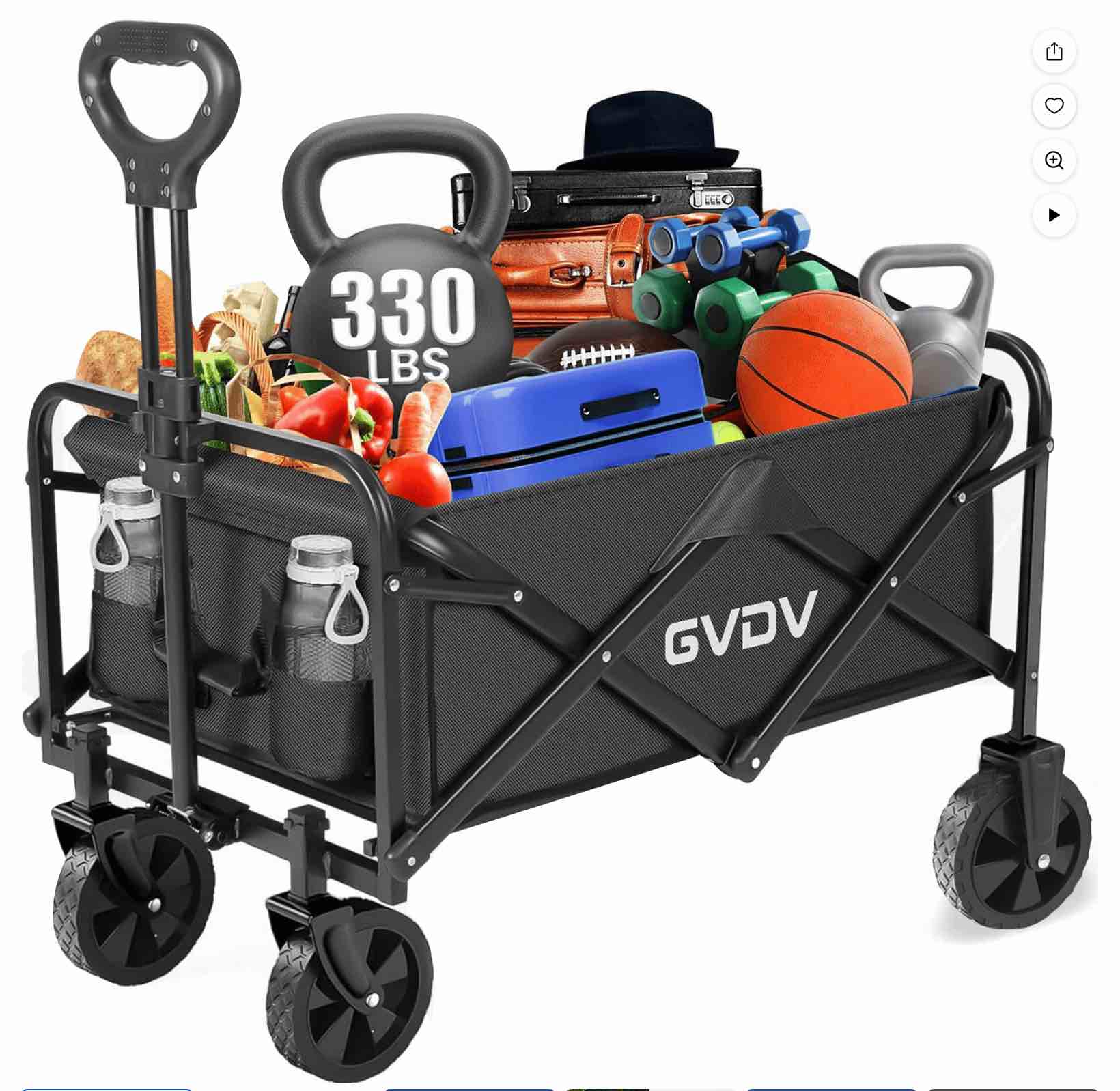 GVDV Collapsible Wagon Cart, Portable Utility Wagon for Camping, Beach, Picnic, Shopping, Sports, and Grocery Transport, Black